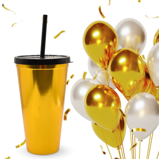 Vaso plástico metalizado dorado con sorbito 600ml