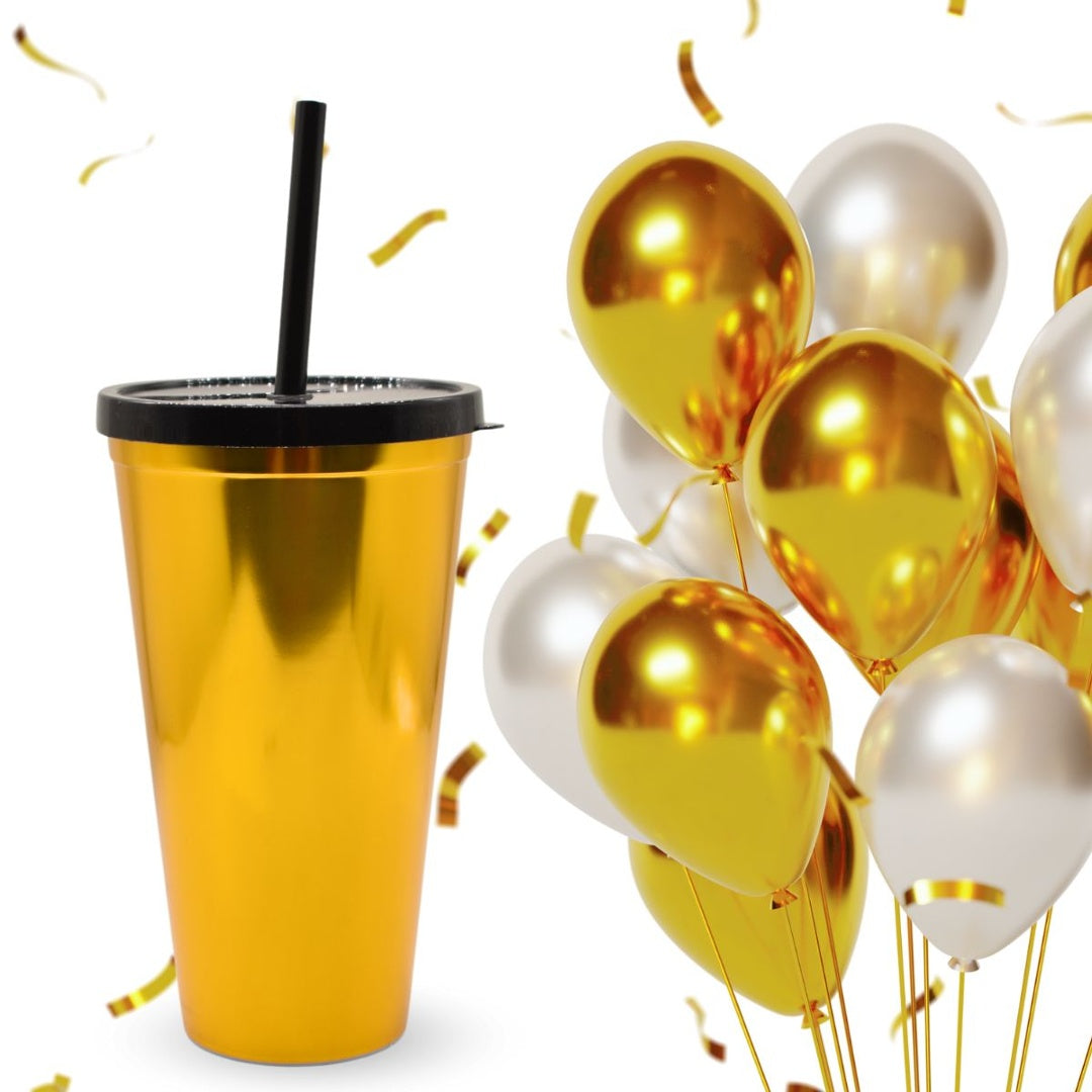 Vaso plástico metalizado dorado con sorbito 600ml