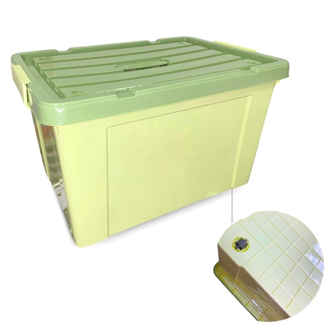 Caja plástica verde apilable con ruedas 80Lts