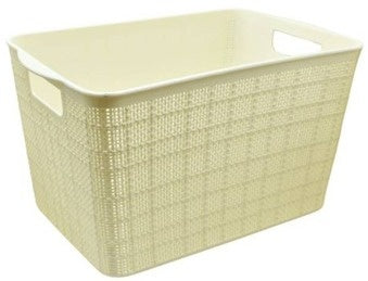 Canasto plástico labrado beige 34x27x22cm