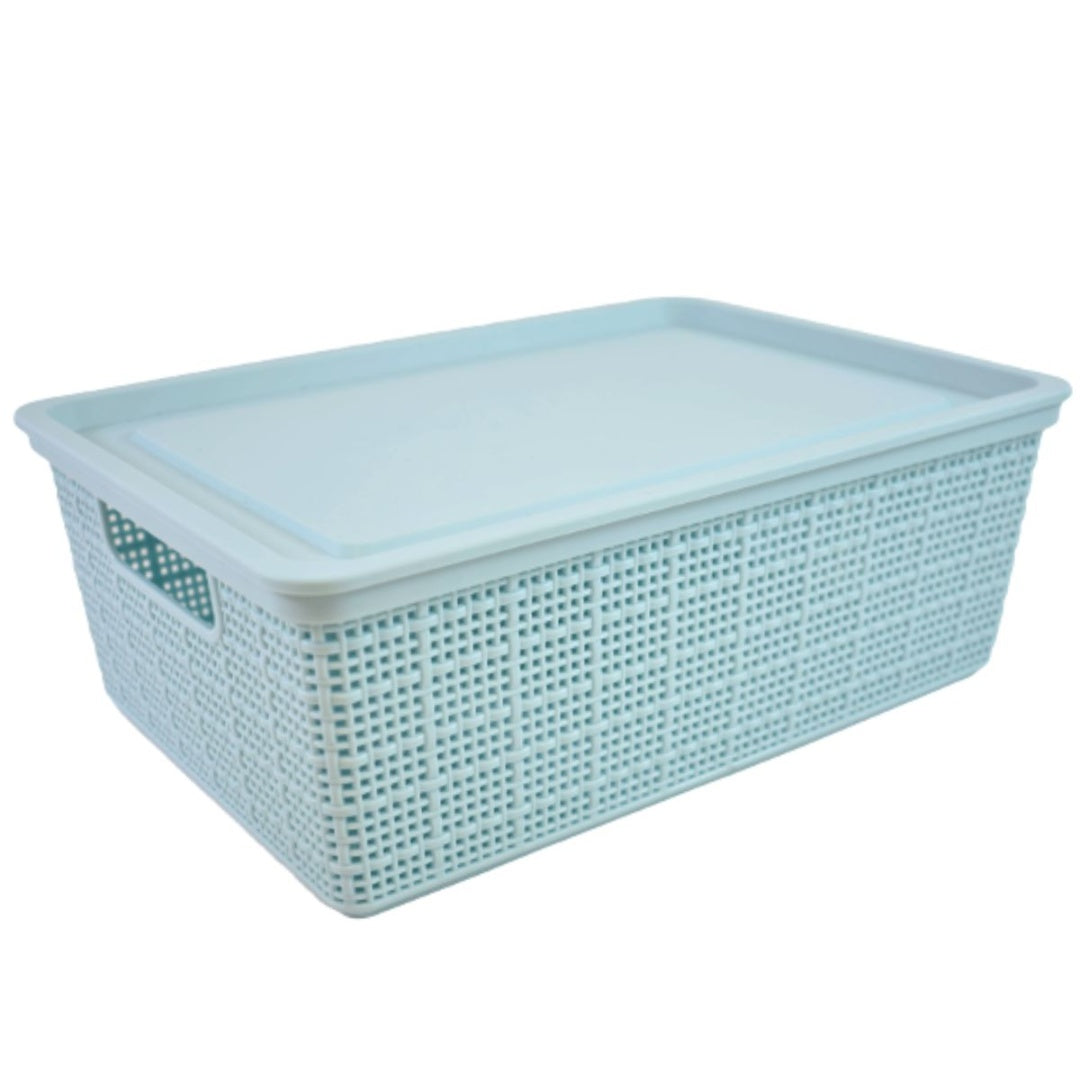 Caja plástica con tapa 35x12x24cm. Celeste