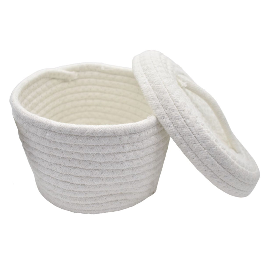 Organizador tejido blanco con tapa 12x14cm.