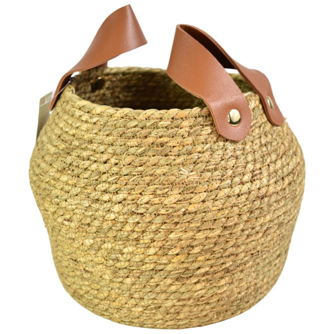 Cesta tejida de ratán con asas 18x18cm.