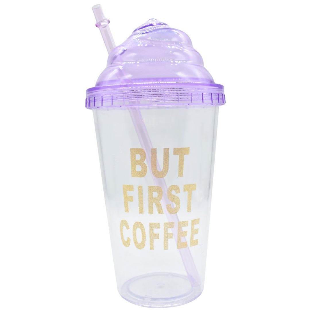 Vaso acrílico con tapa y sorbito 350ml. Lila