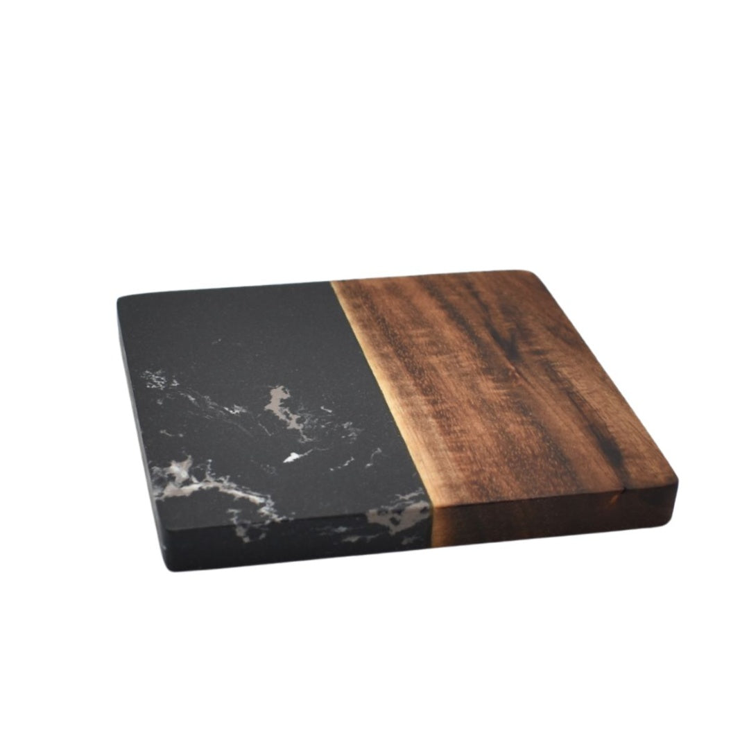 Posavasos combinado de madera y mármol 10x10cm.