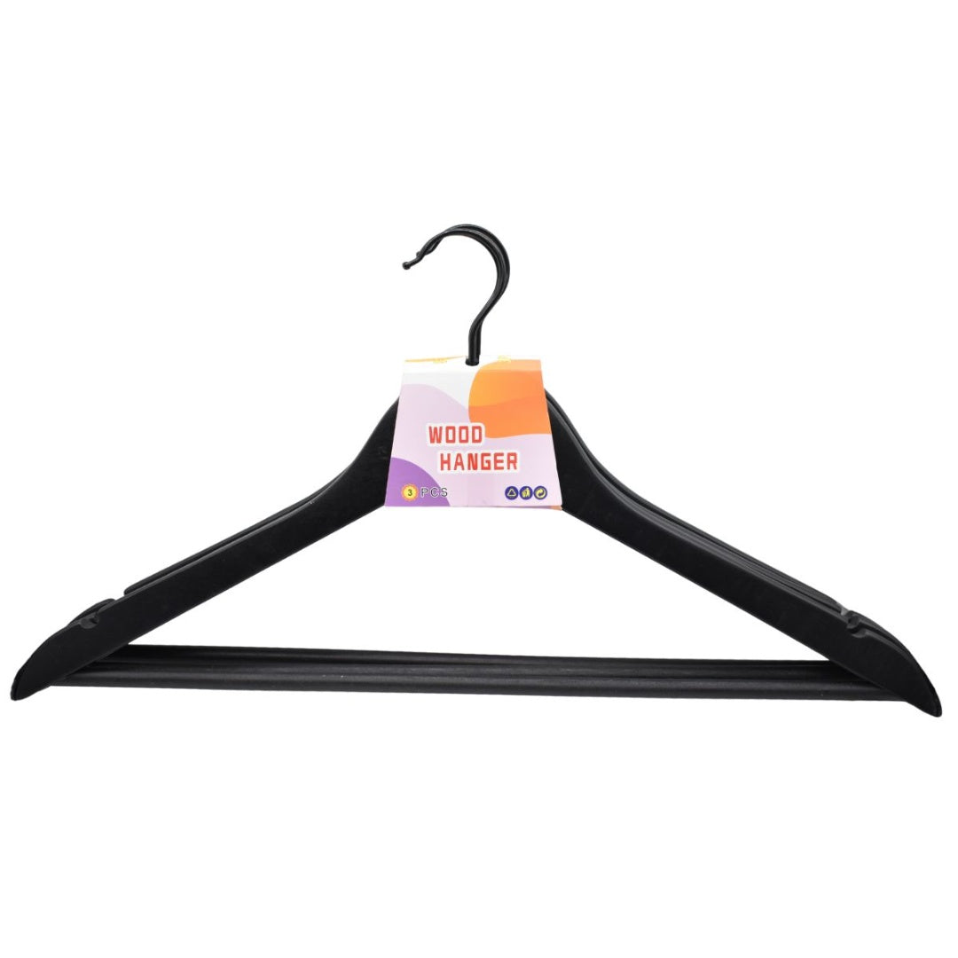 Percha negra de madera x3 unidades