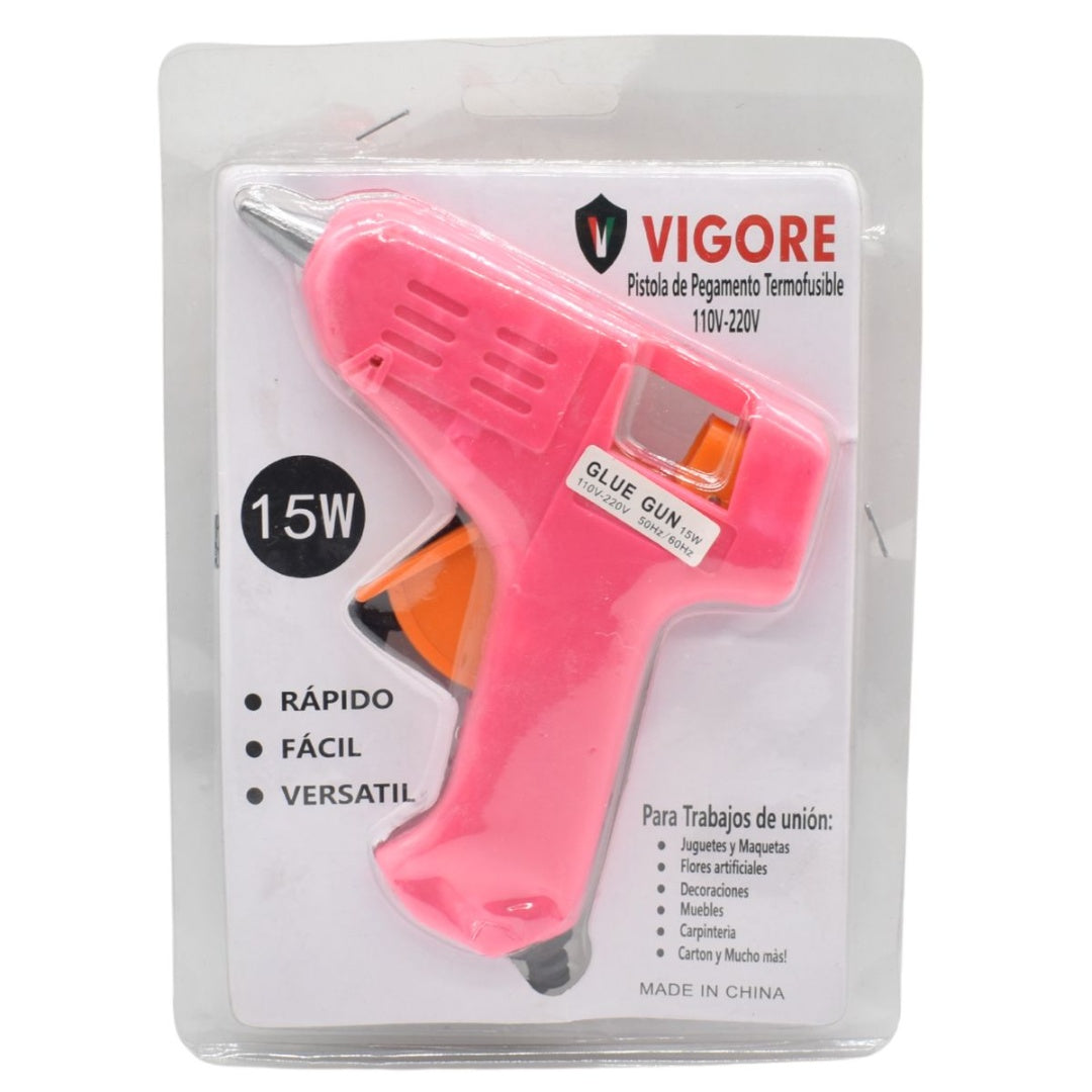 Pistola para silicona Vigore 15W. Rosa