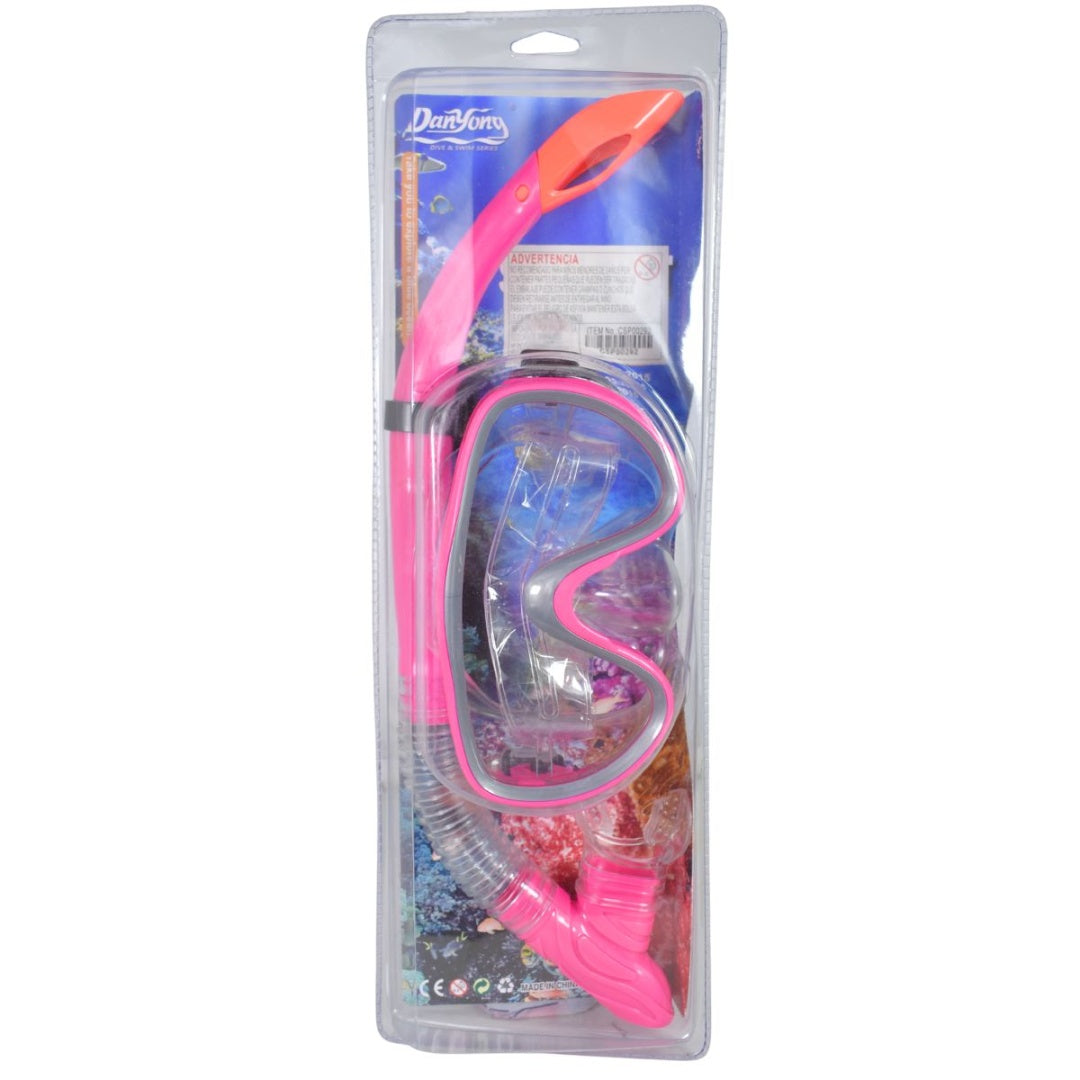 Máscara y snorkel para natación. Rosado