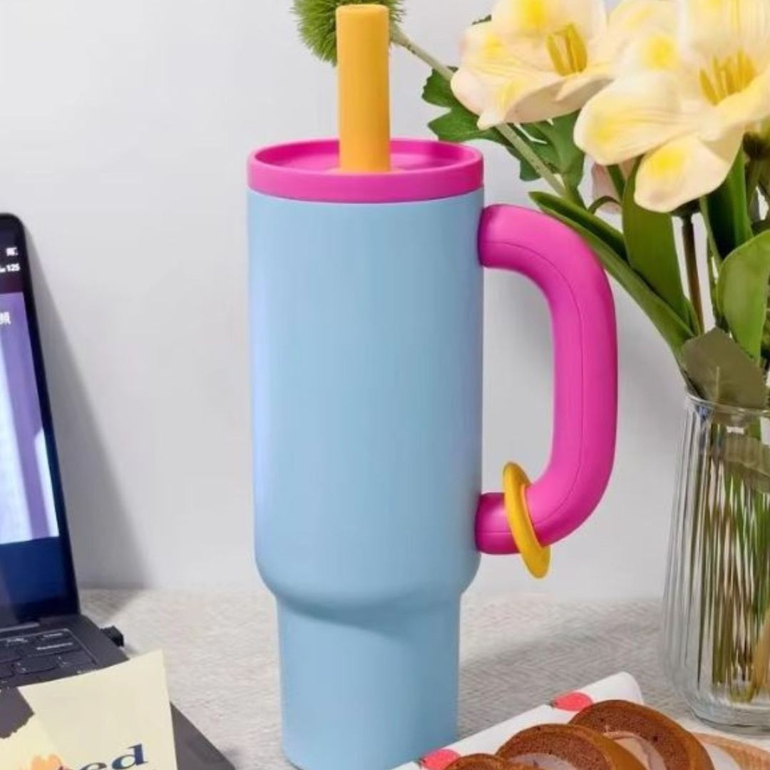 Vaso térmico con tapa y sorbito 1200ml. Celeste