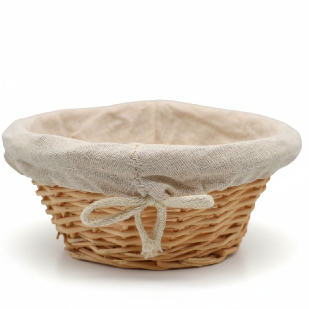 Cesta panera de mimbre forrada 26x10cm.