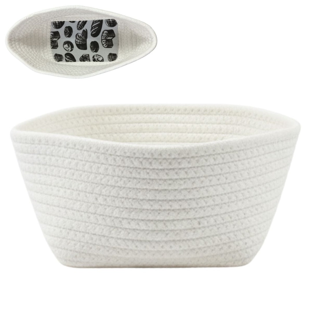 Cesta panera tejida blanca 26x14x9cm.
