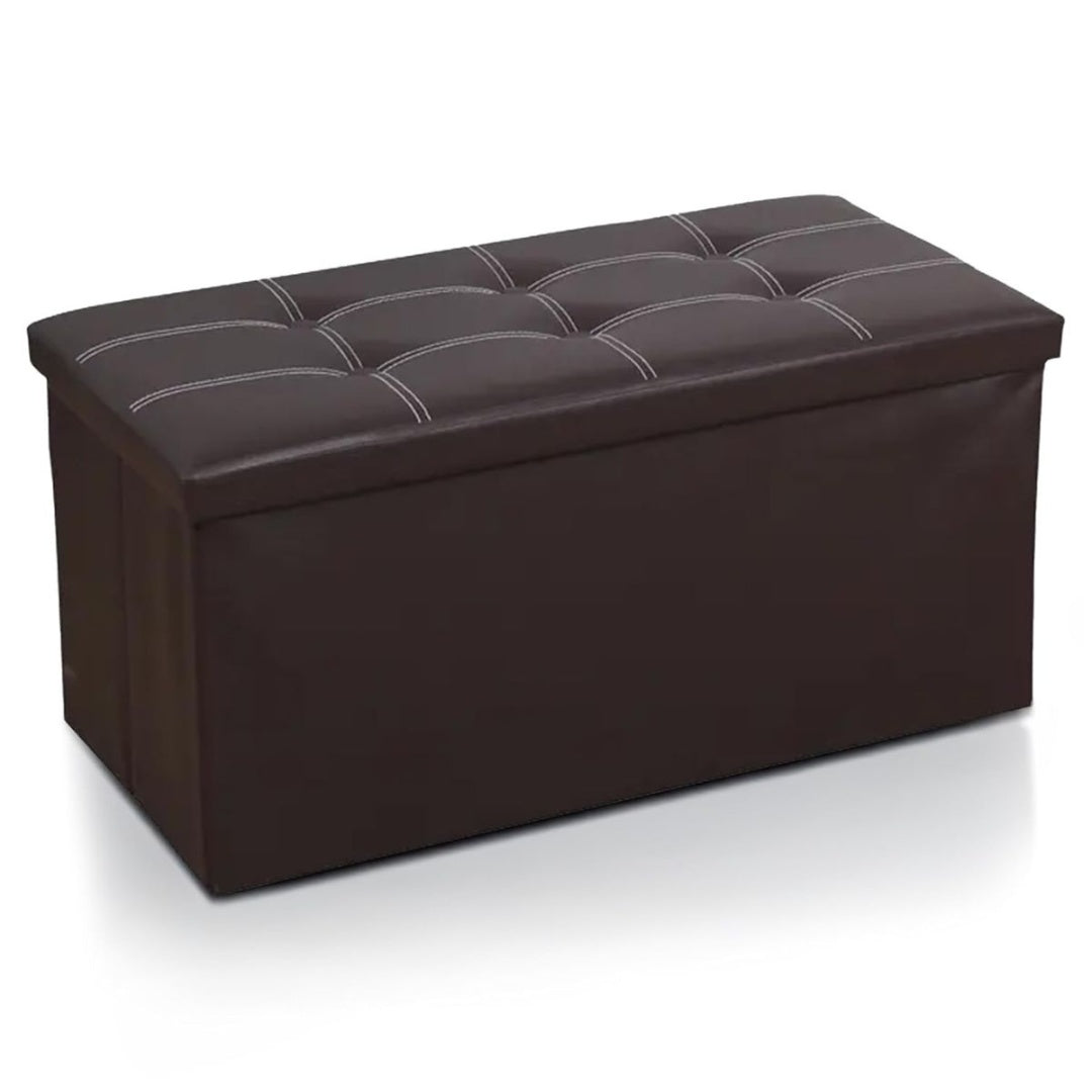 Banco puff baúl plegable capitoneado 76x37x37cm. Marrón