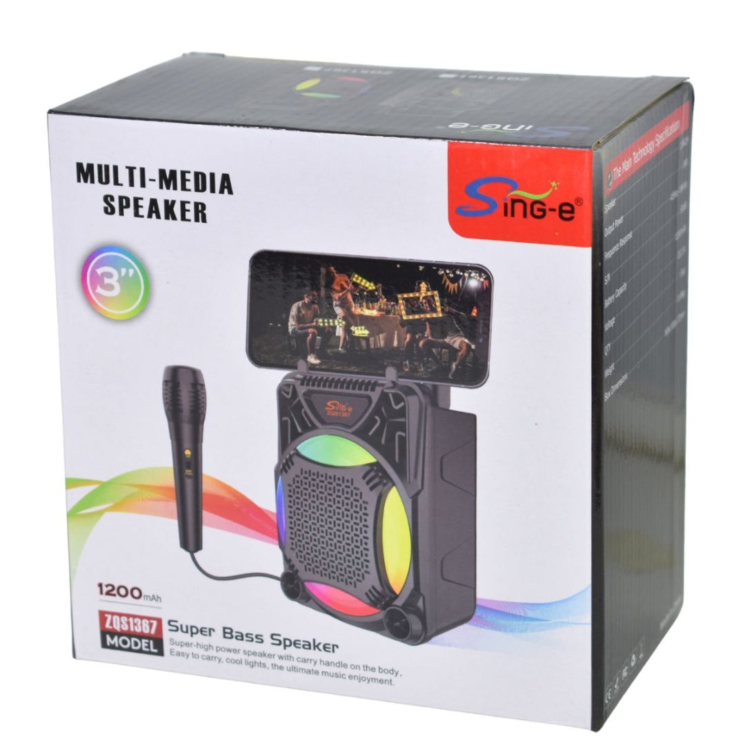 Parlante Bluetooth karaoke con micrófono y luces 1200mAh.
