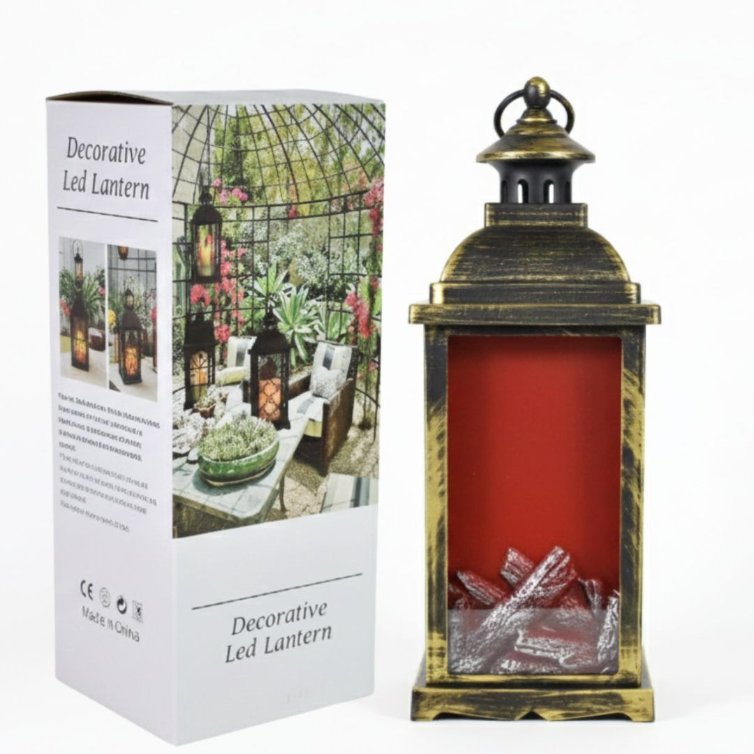 Lámpara farol LED que simula llamas 34x13x13cm.