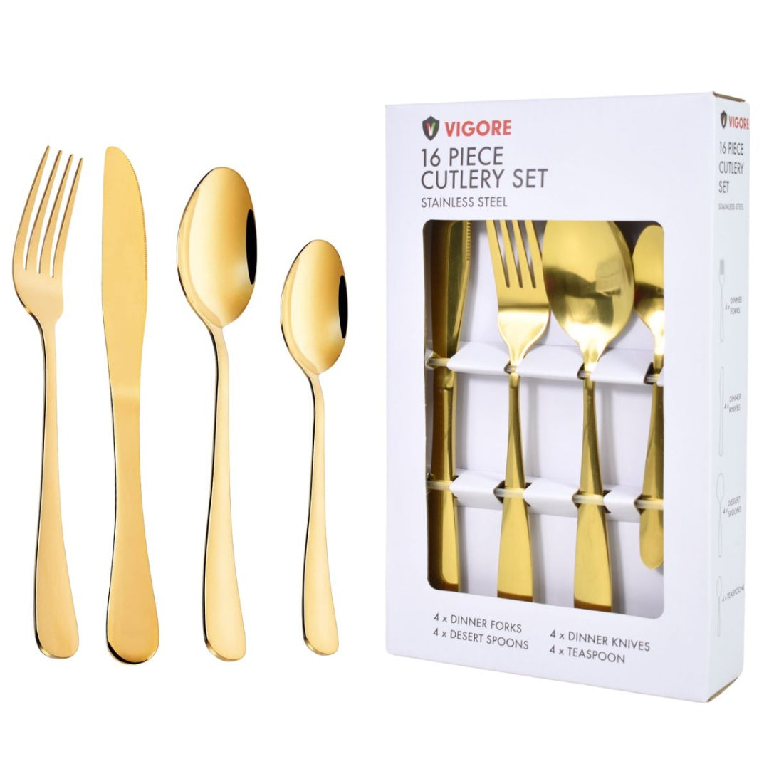 Juego de cubiertos de acero inoxidable Vigore 16pcs. Dorado