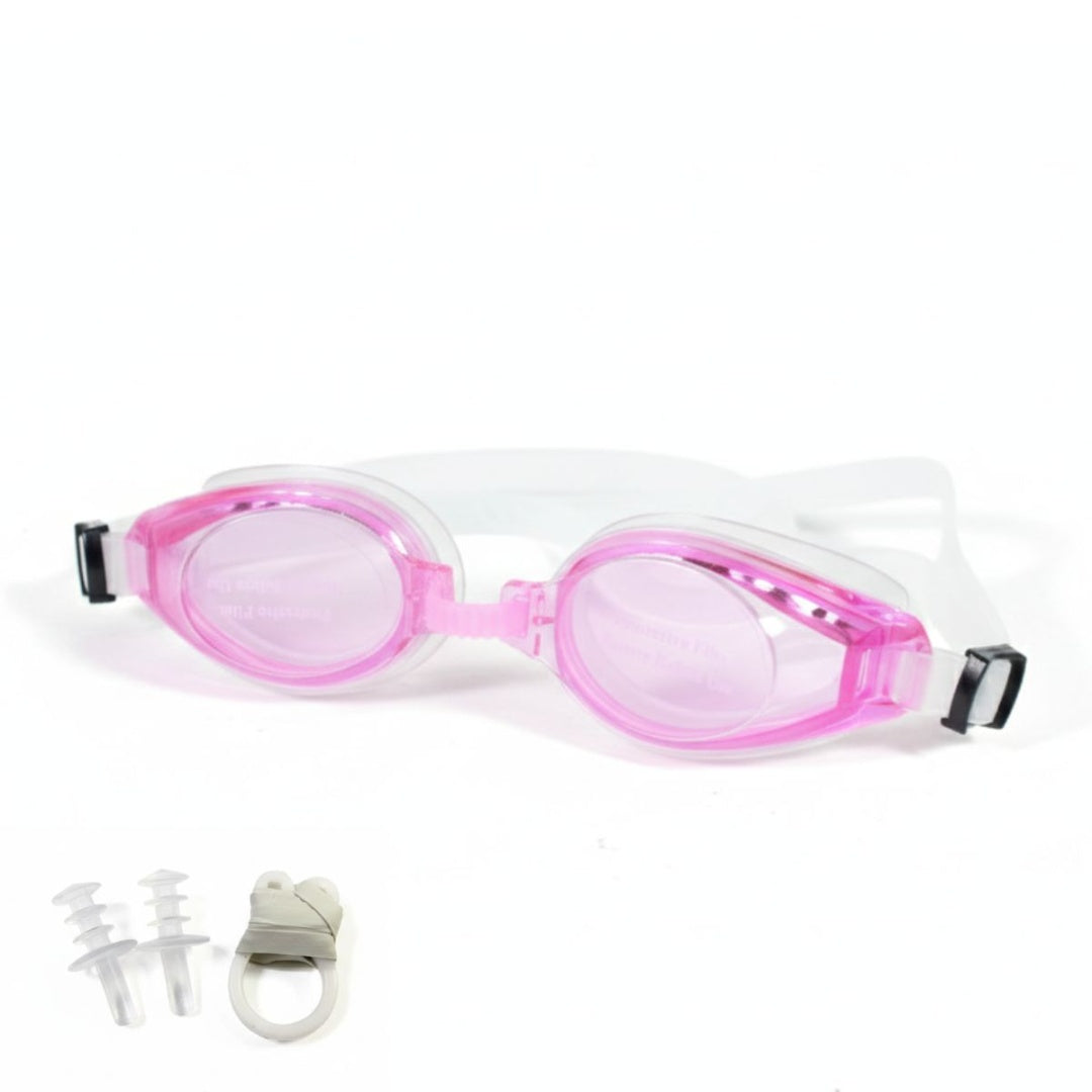 Lentes de natación protección UV y tapones. Rosado