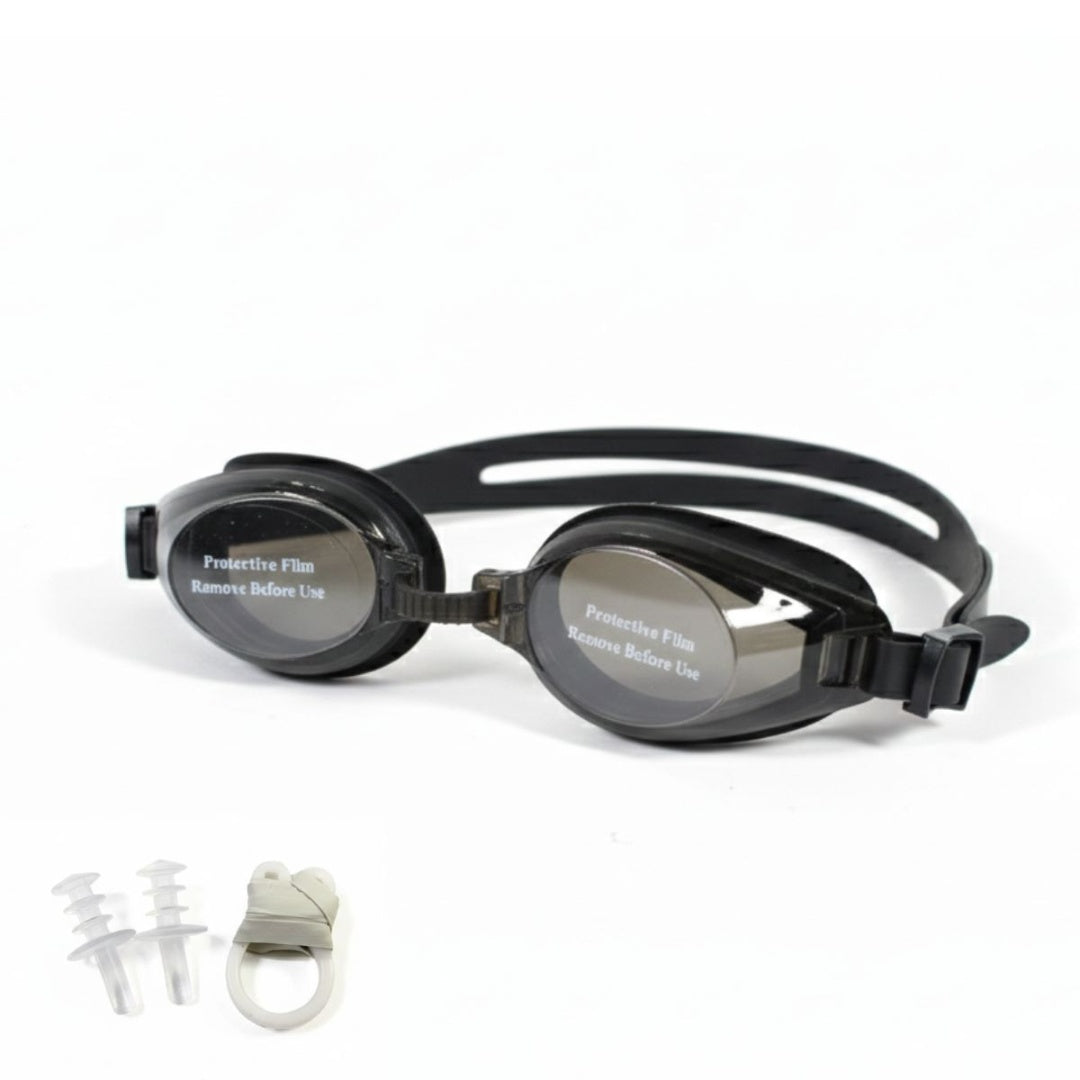 Lentes de natación protección UV y tapones. Negro