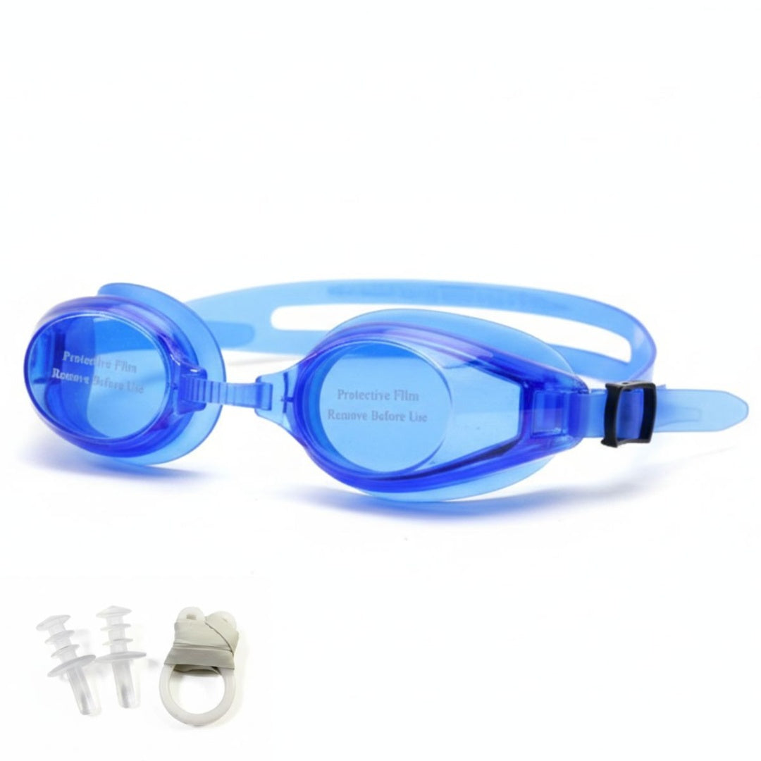 Lentes de natación protección UV y tapones. Azul