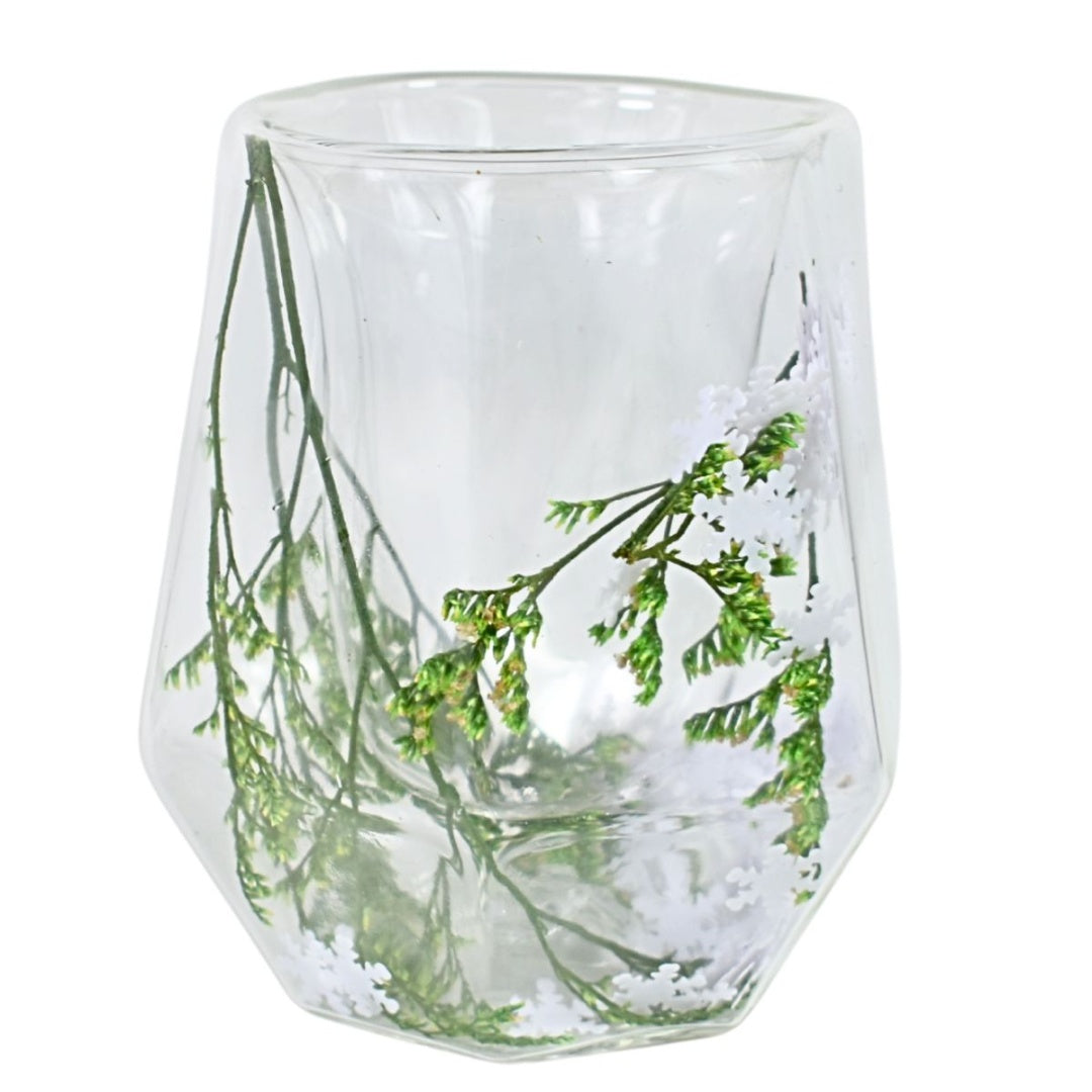Vaso de vidrio doble pared con relleno 7x10cm.