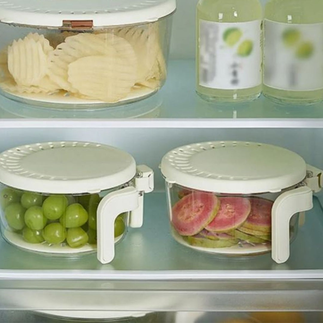 Recipiente con drenaje para almacenar alimentos 16x9cm.