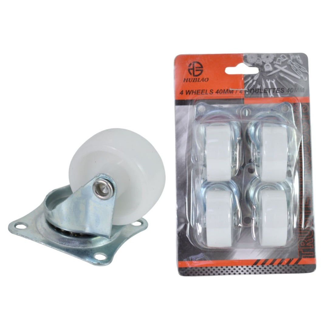 Set de 4 ruedas giratorias 40mm. Blancas