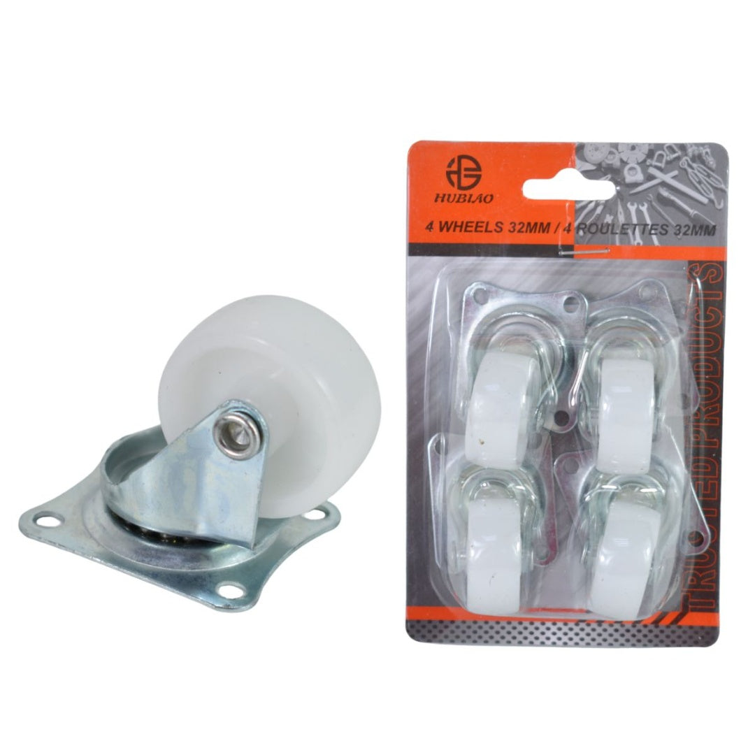 Set de 4 ruedas giratorias 32mm. Blancas