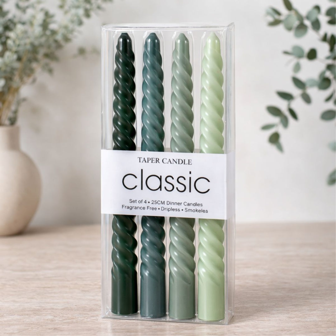 Velas cónicas de cera verdes x4 unidades