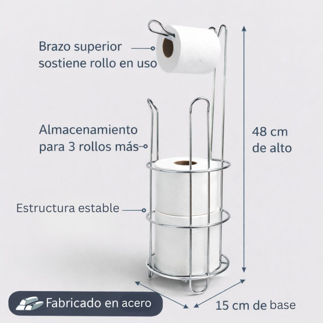 Soporte porta rollos de papel higiénico metálico 48x15cm.