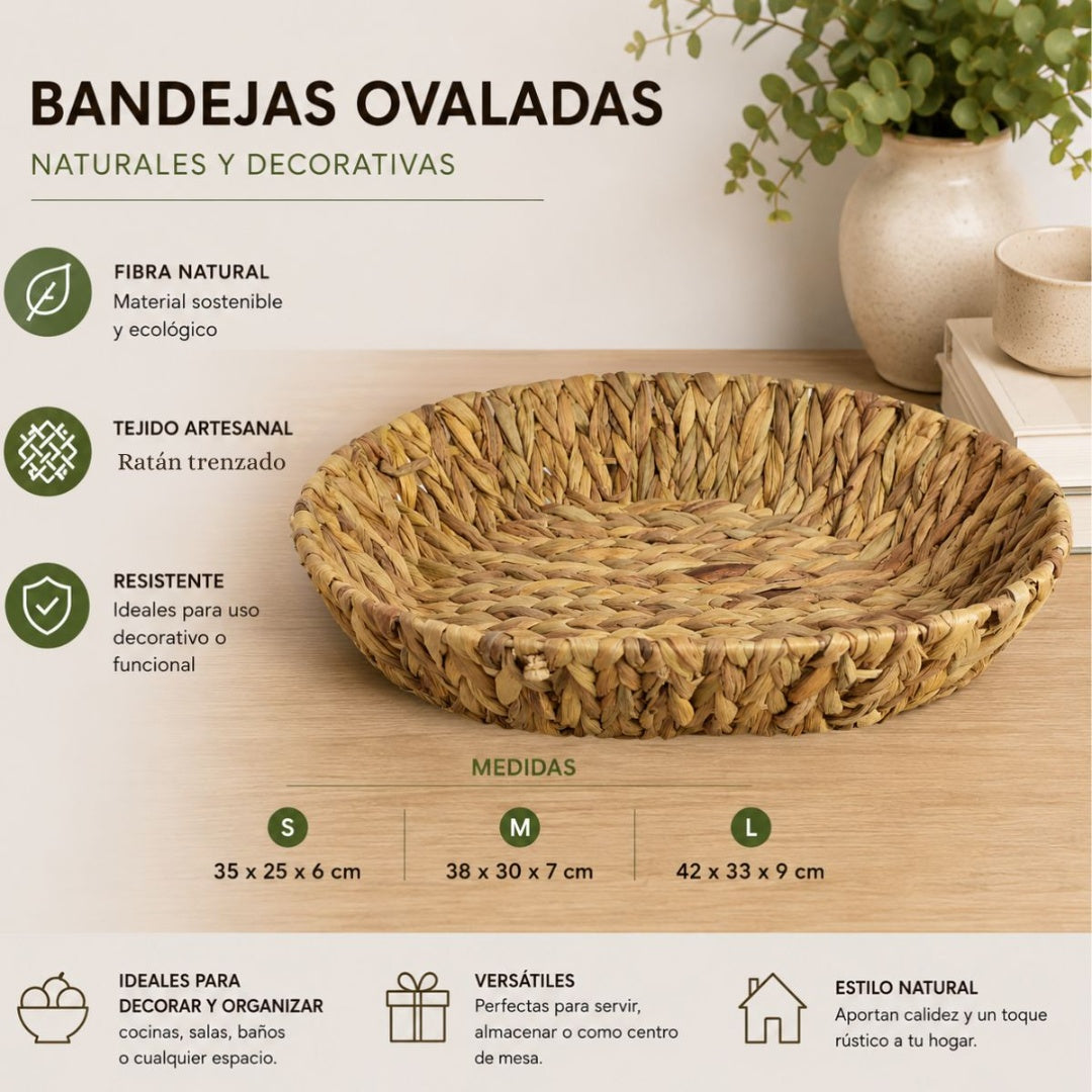 Set de bandejas de ratán ovaladas x3 unidades