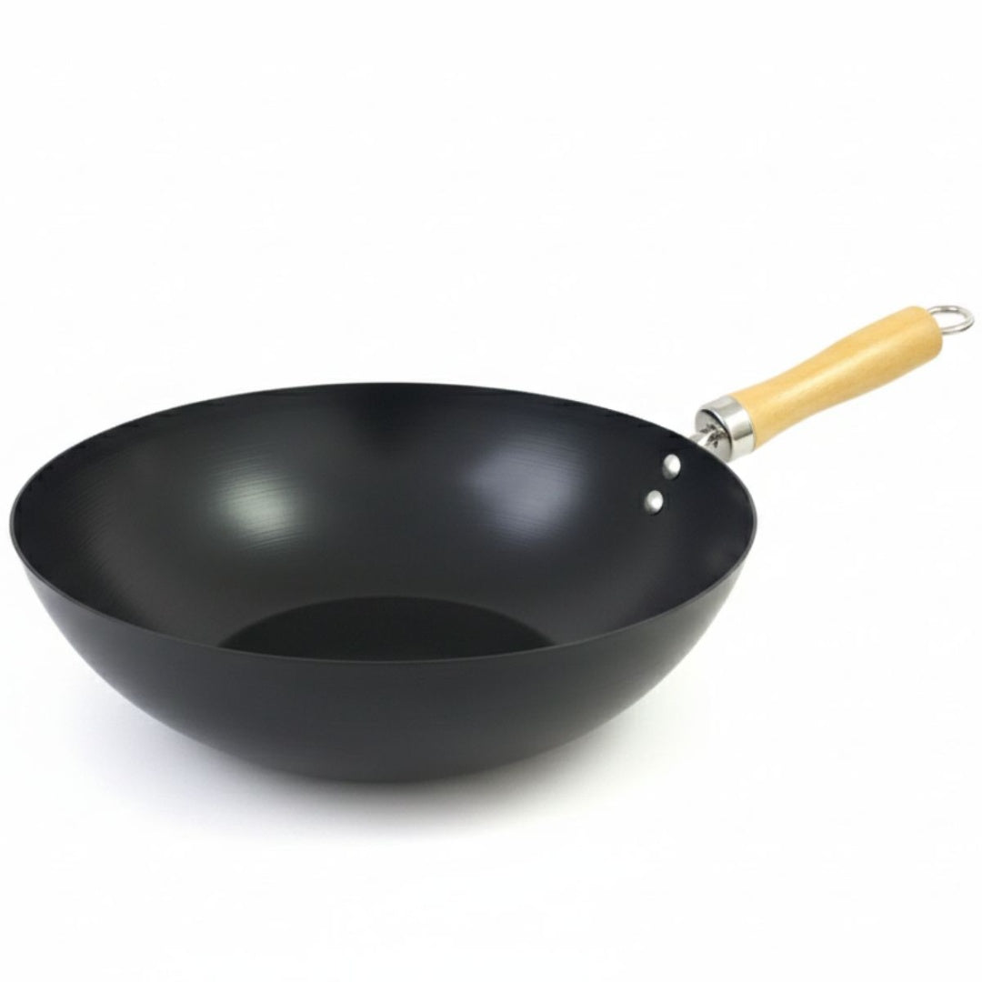 Sartén wok de acero al carbono con mango 30cm.