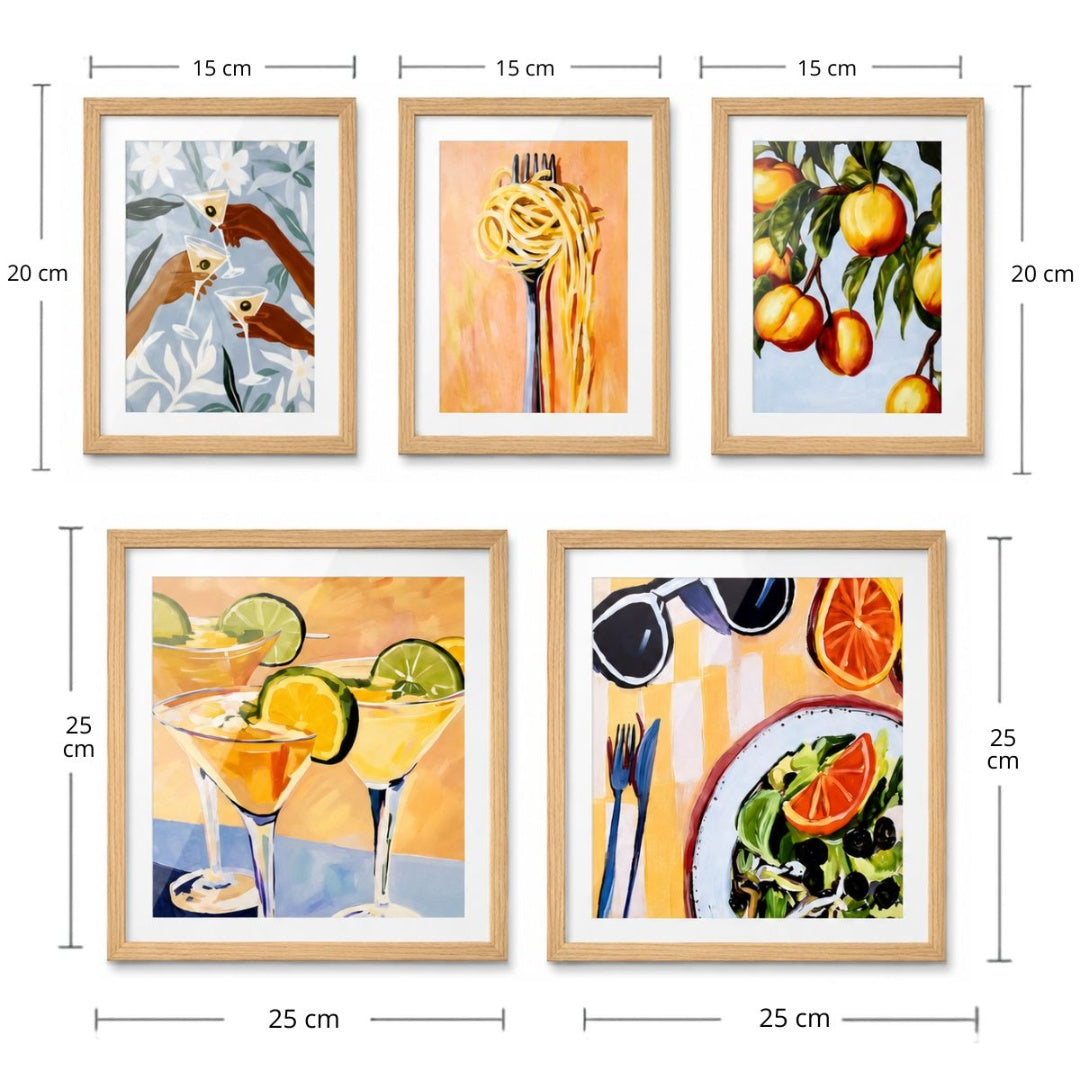 Set de 5 cuadros decorativos con marco de madera