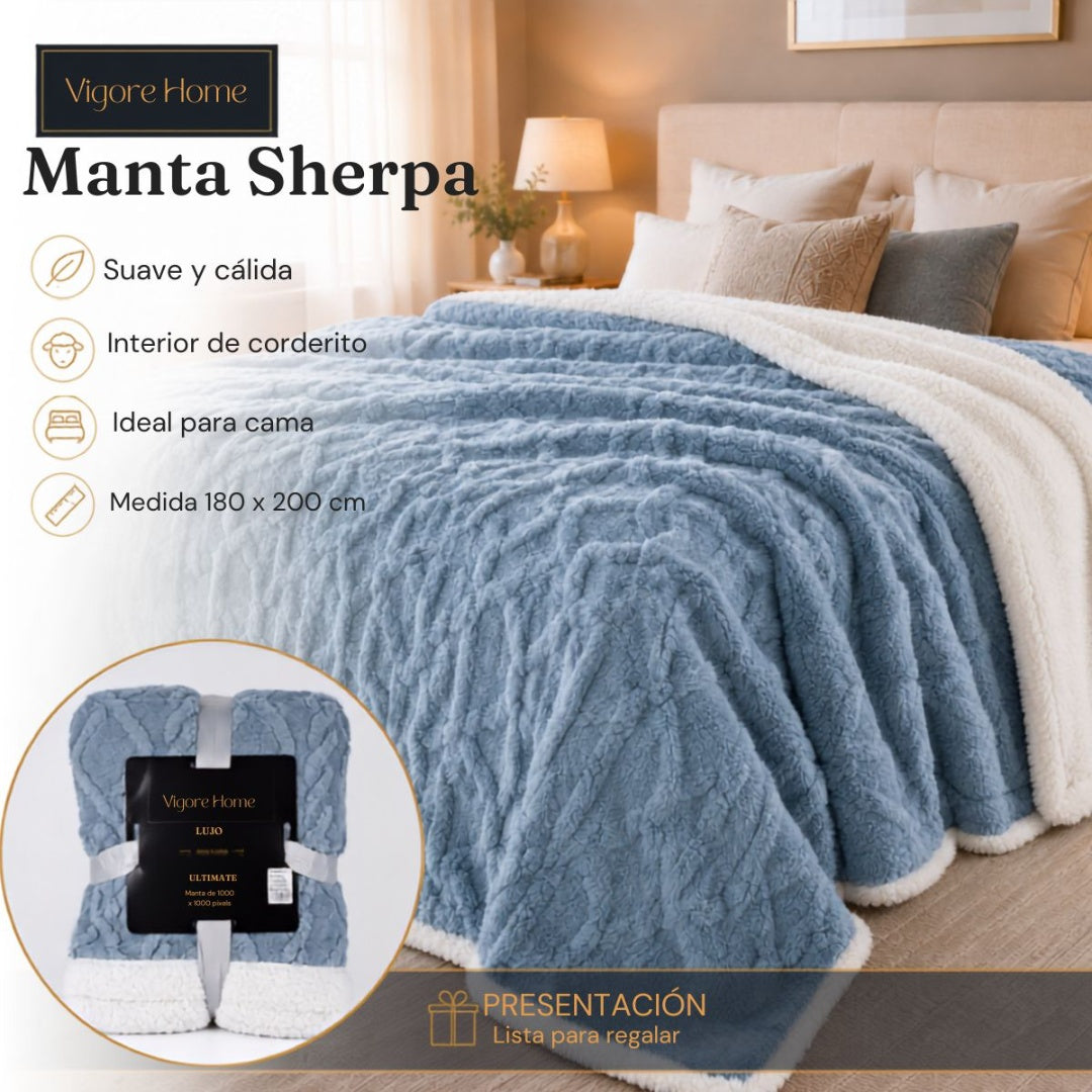 Manta sherpa texturizada gris 180x200cm. Vigore