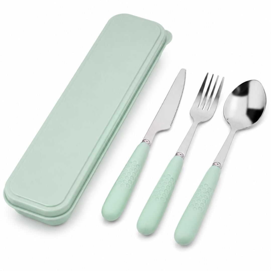 Set de cubiertos con estuche verde