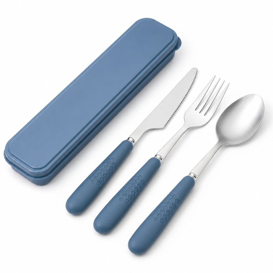 Set de cubiertos con estuche azul