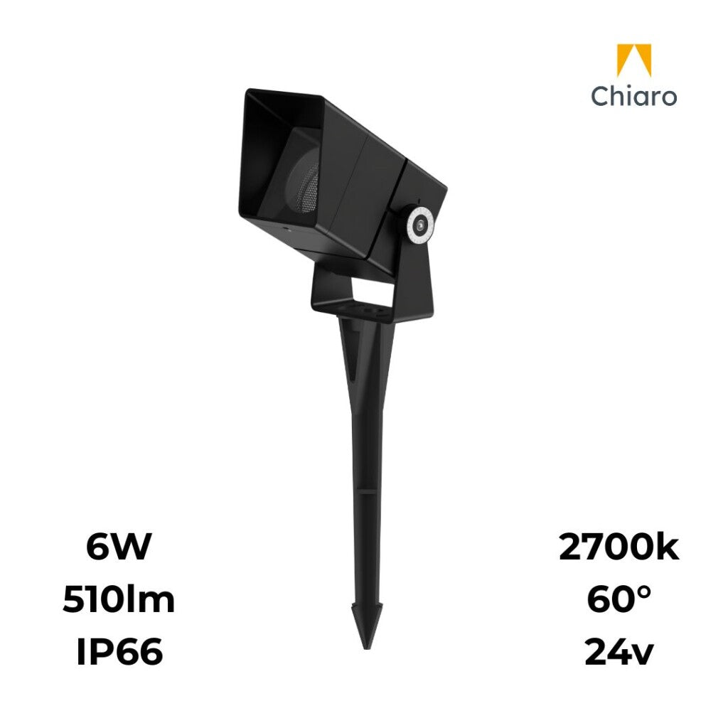 Pincho led 6w Aluminio negro IP66 24 volt con visera antideslumbramiento