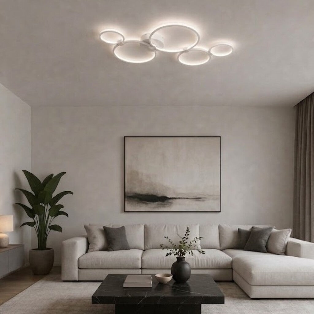 Plafón Led diseño cinco anillos blanco 50W Dimerizable