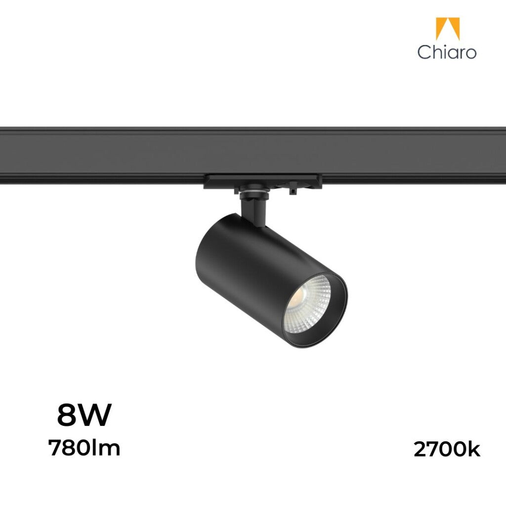 Spot de riel tracklight led 8w 2700K 2 vías 30° NEGRO