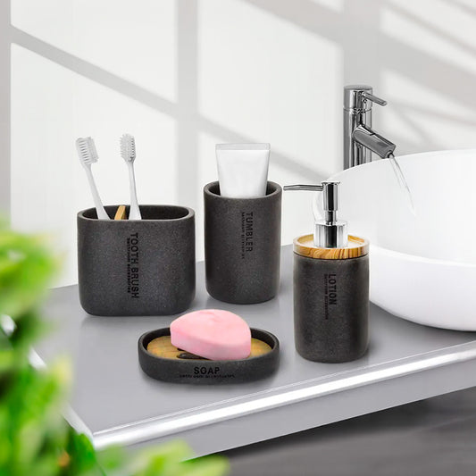 ACCESORIO CERAMICO P/BANO 4PZ TIPO VETEADO LH-3647