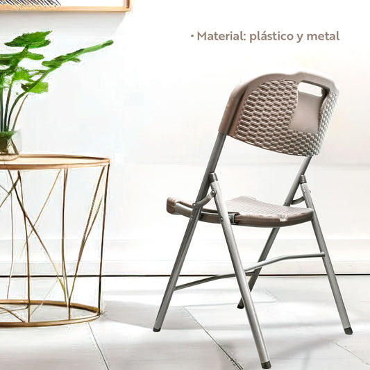 SILLA PLEGABLE PLASTICO METAL COLOR MARRON LH-4269