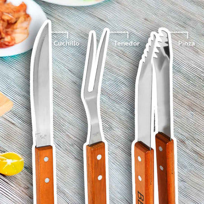 SET PARRILLA 3PZ PINZA TENEDOR CUCHILLO LH-3616