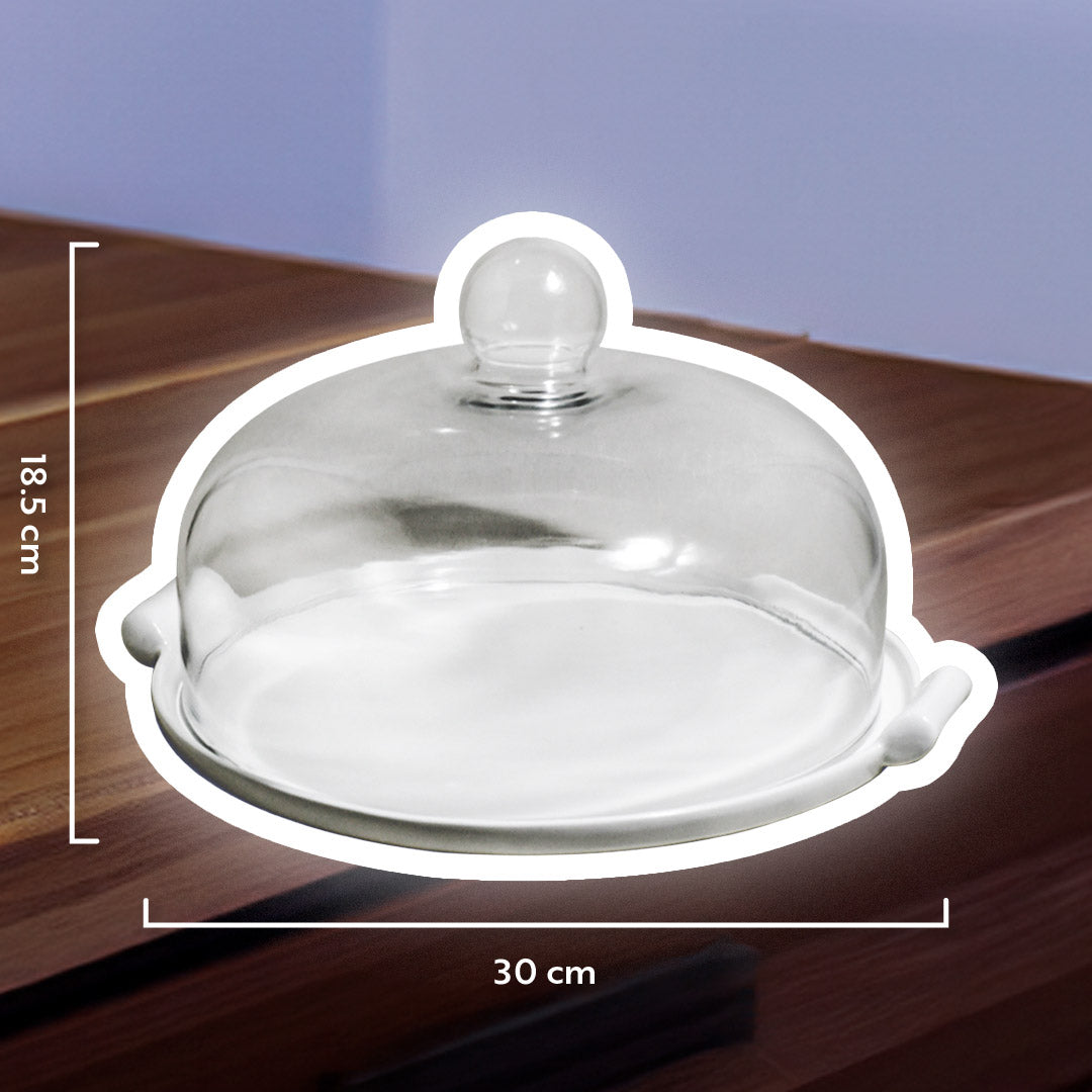 CUBRE TORTA 30CM CAMPANA VIDRIO BASE MADERA LH3827