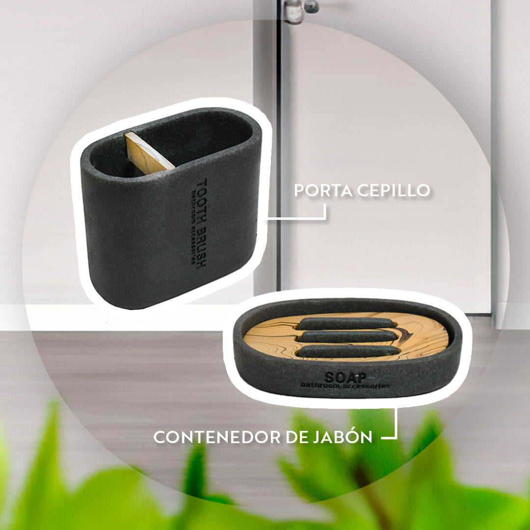ACCESORIO CERAMICO P/BANO 4PZ TIPO VETEADO LH-3647