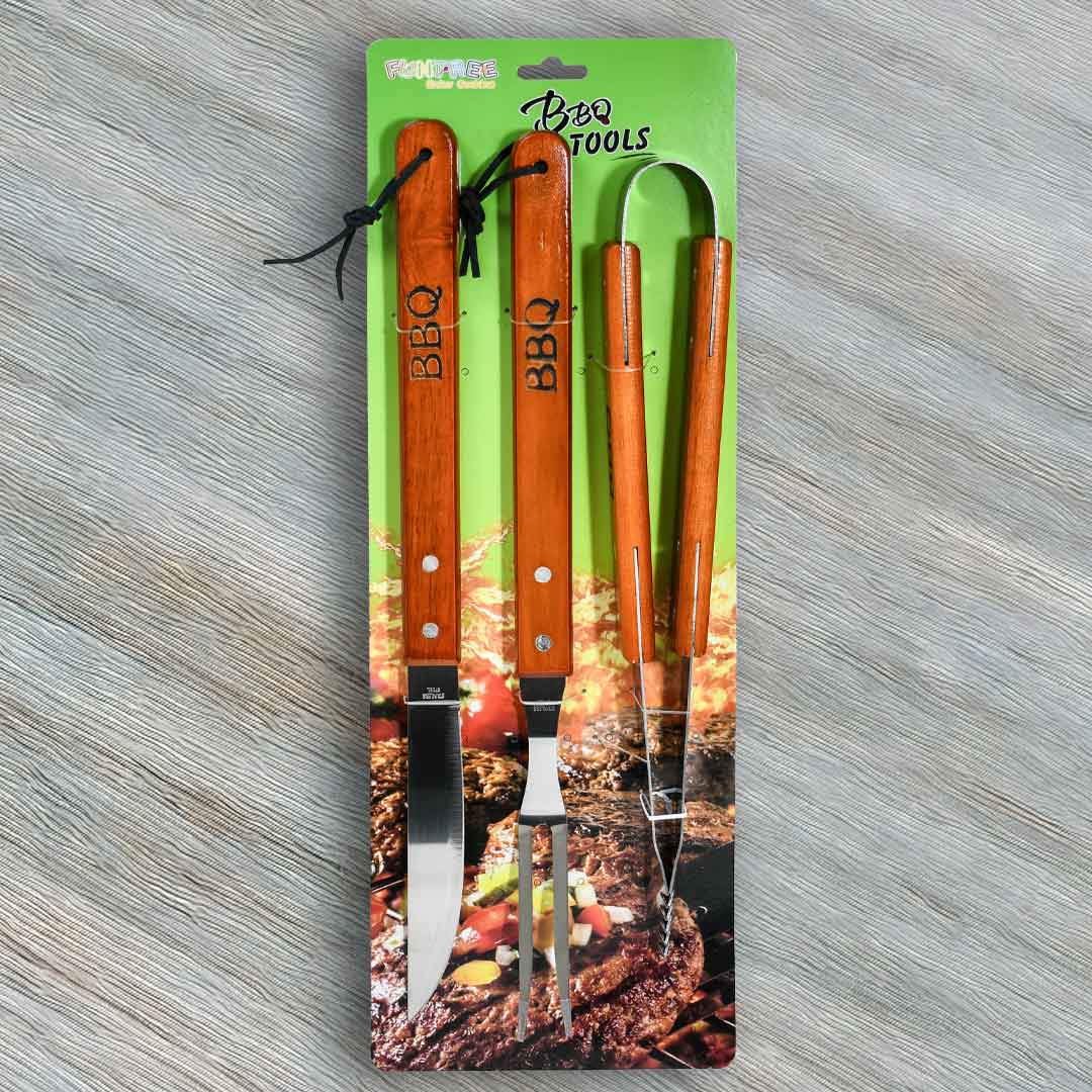 SET PARRILLA 3PZ PINZA TENEDOR CUCHILLO LH-3616