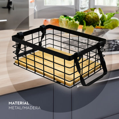 CESTO FRUTAS RECTANGULAR METAL/MAD 26X19CM LH3667
