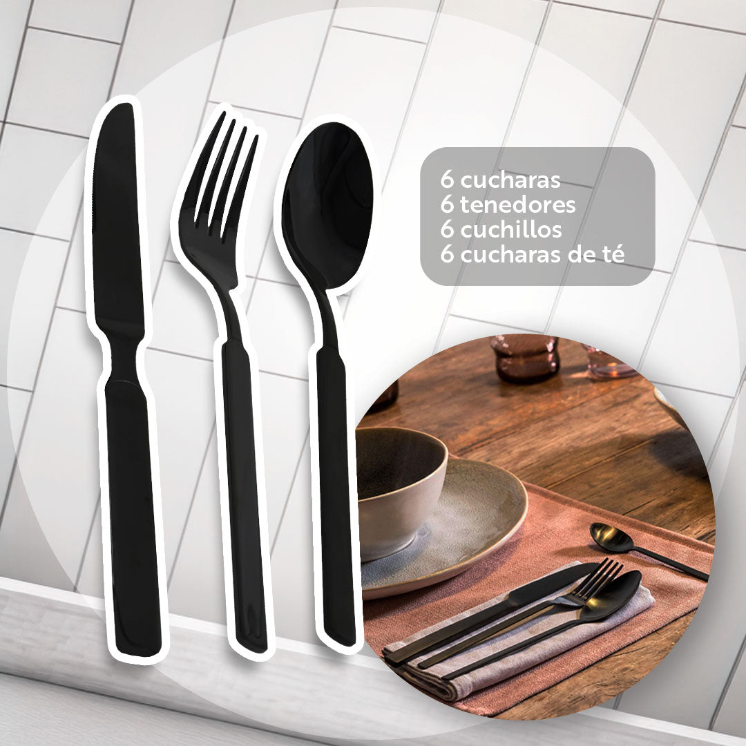 JUEGO DE CUBIERTOS NEGROS 24PZ EN CAJA  LH-3778