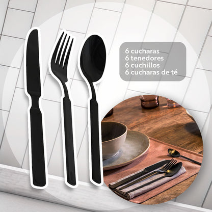 JUEGO DE CUBIERTOS NEGROS 24PZ EN CAJA  LH-3778