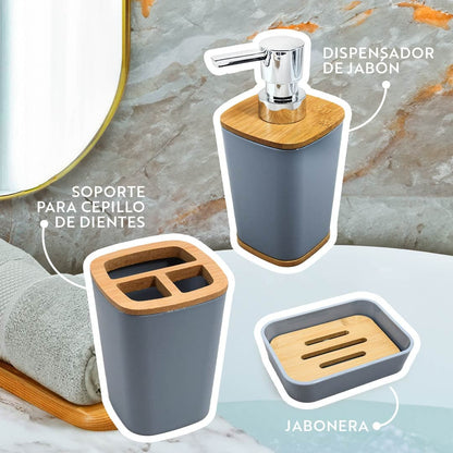SET DE BAÑO 6PZ GRIS PREMIUM LH-3652