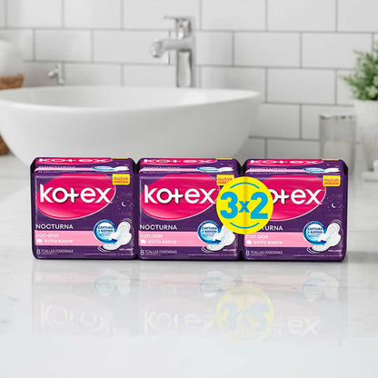TOALLA FEMENINA KOTEX NOCTURNA X8 UN. PACK 3X2