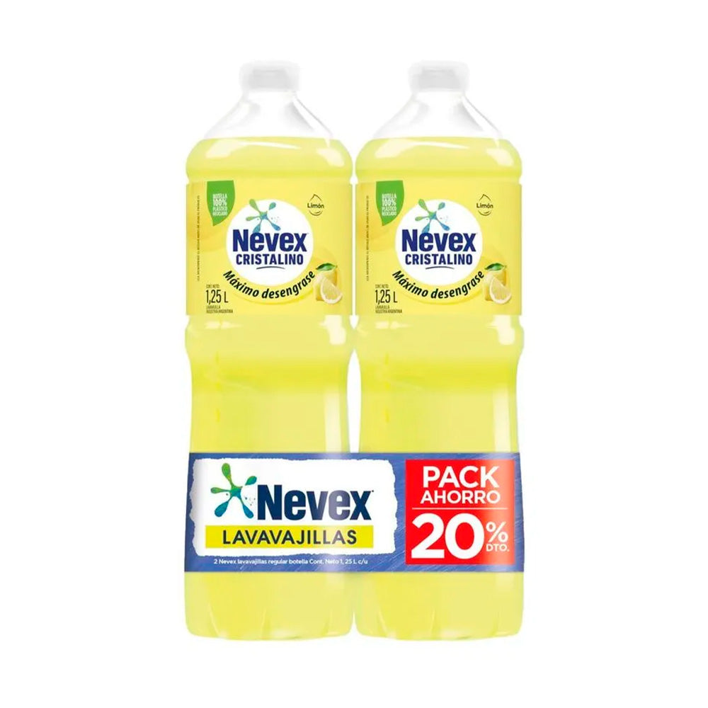 DETERGENTE LIQUIDO NEVEX LIMON PACK X2 BT. 1,25L