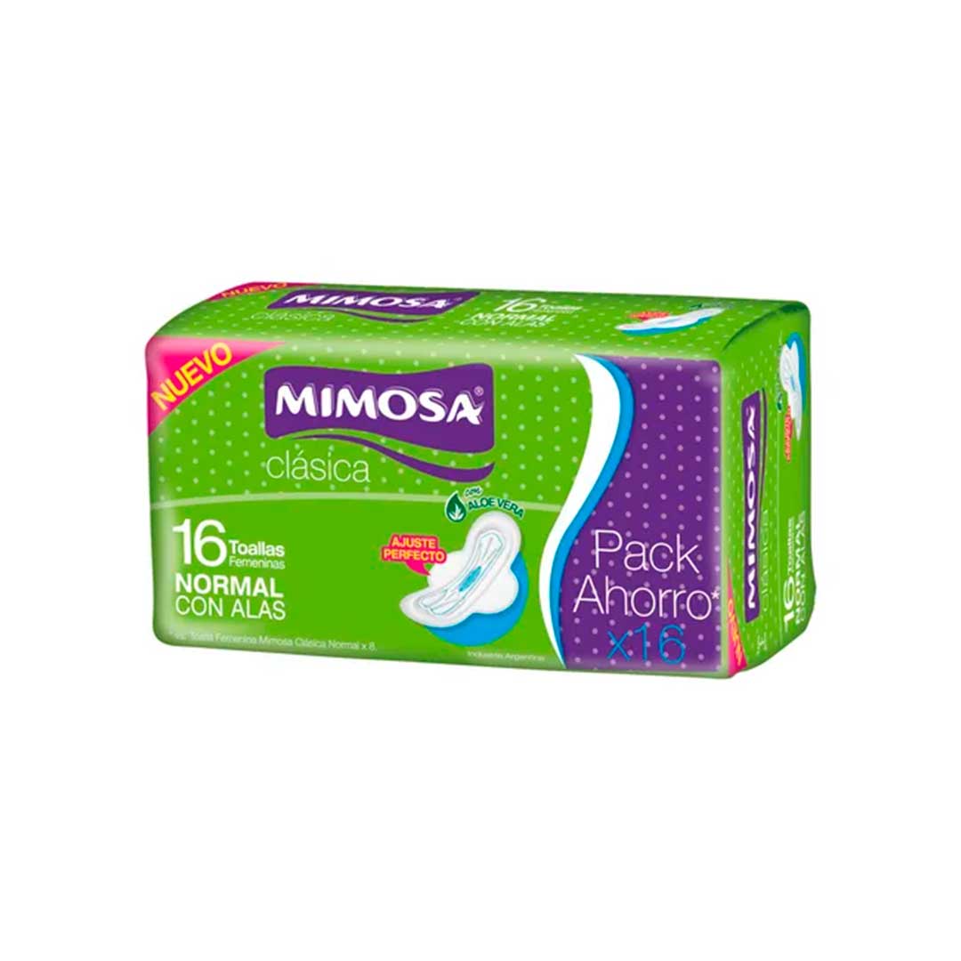 TOALLA FEMENINA MIMOSA NORMAL CON ALAS PQ. 16UN